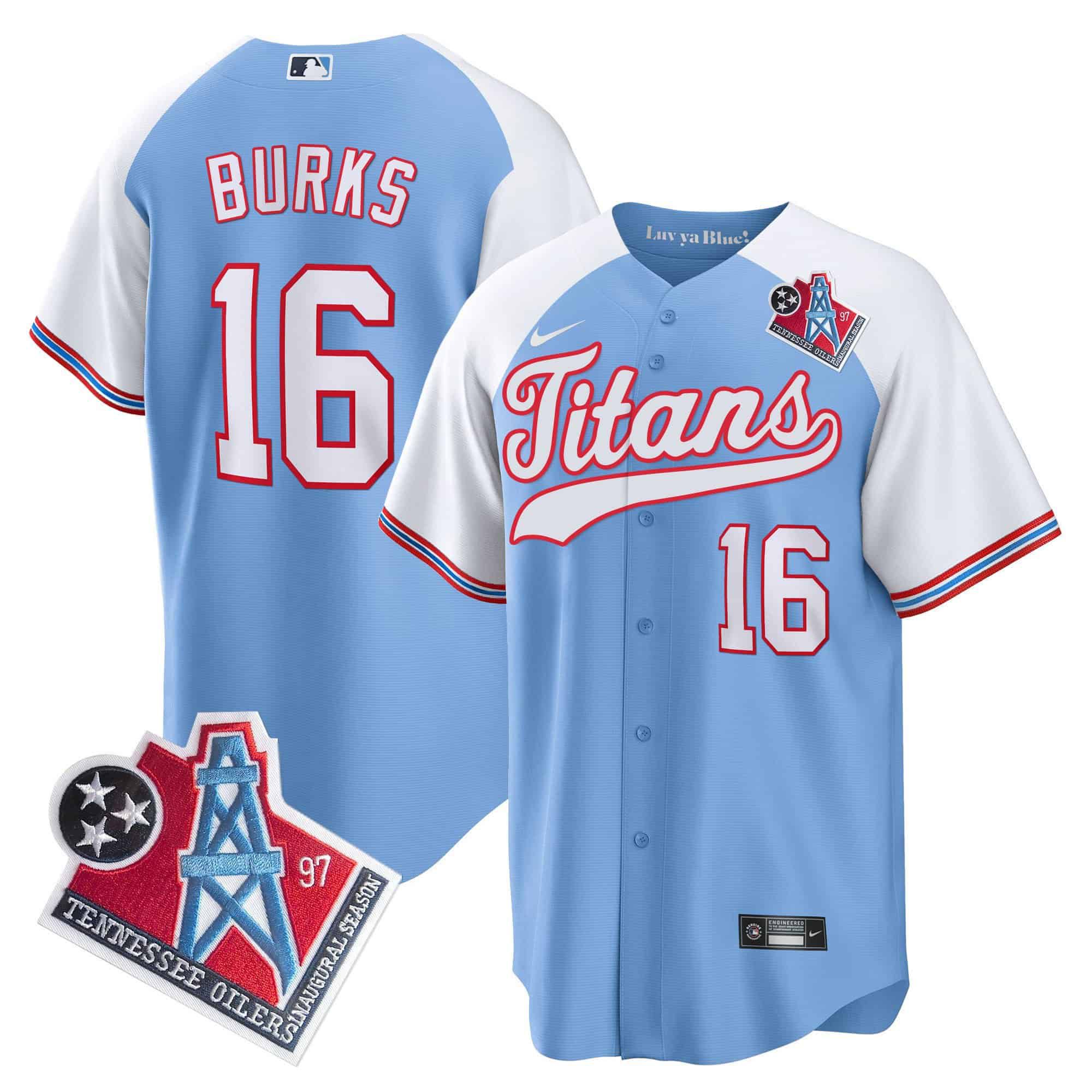 Men Tennessee Titans #16 Burks Light Blue Nike 1997 Throwback Limited Cool Base NFL Jersey style 1